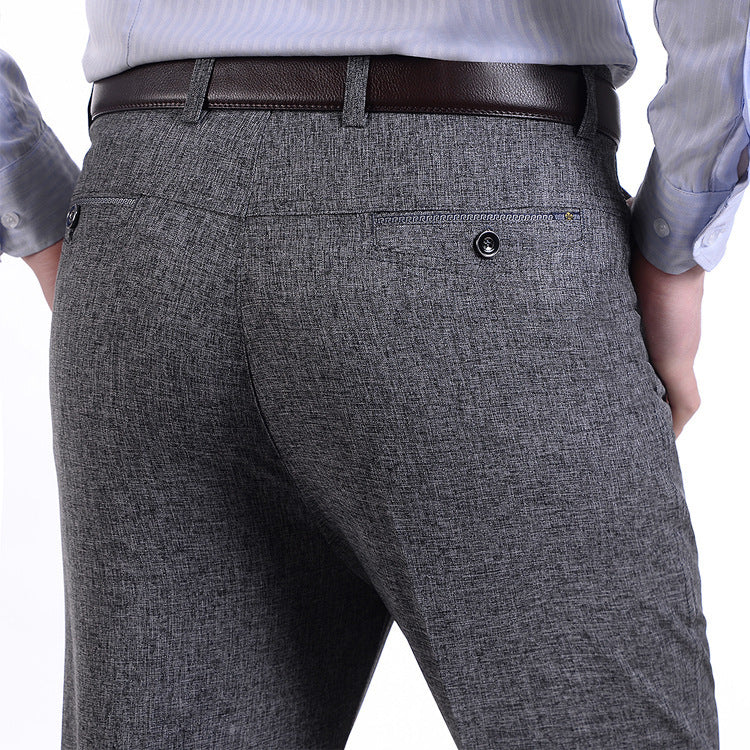 Pantalones casuales delgados de cintura alta de mediana edad para hombre