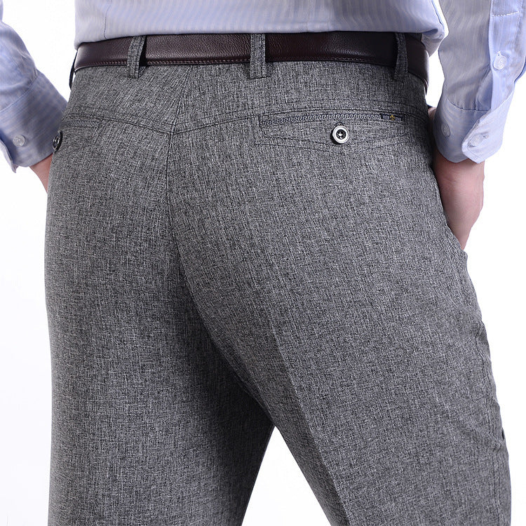 Pantalones casuales delgados de cintura alta de mediana edad para hombre