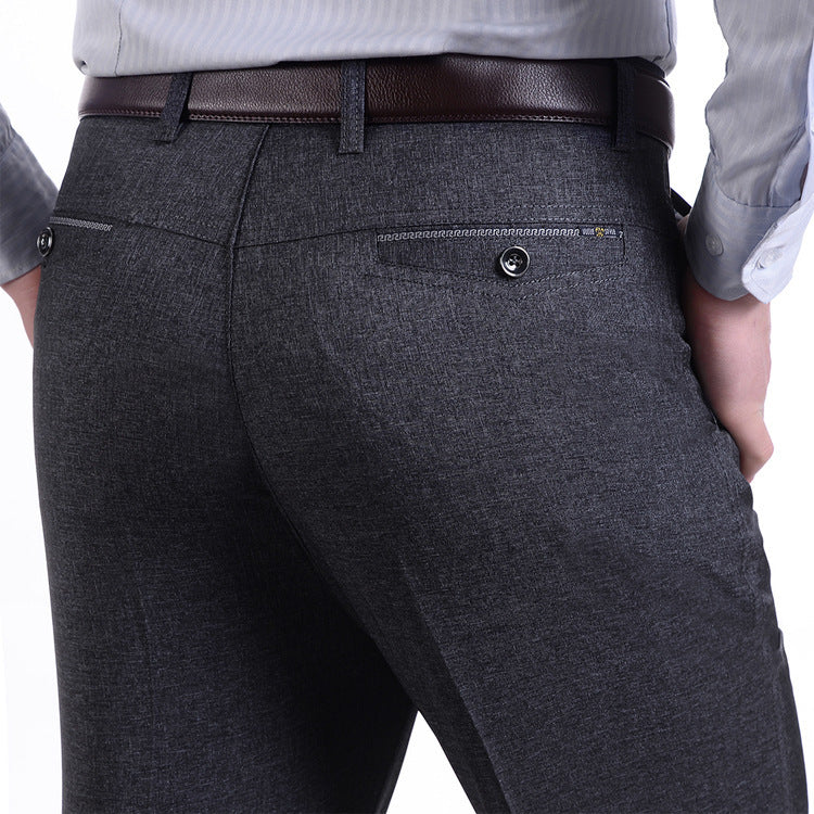 Pantalones casuales delgados de cintura alta de mediana edad para hombre