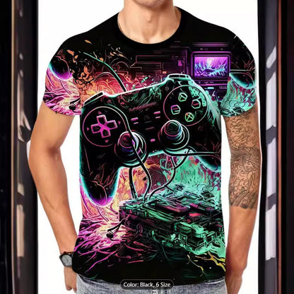 Men's Gamepad Printed Casual Short Sleeve Round Neck T-shirt