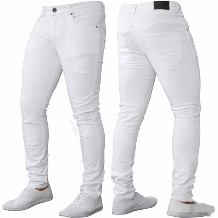 Ripped white men's denim trousers