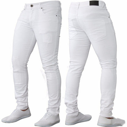 Ripped white men's denim trousers