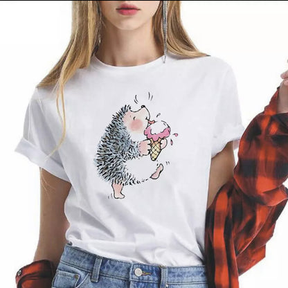 Camiseta de cuello redondo con estampado de animales ins