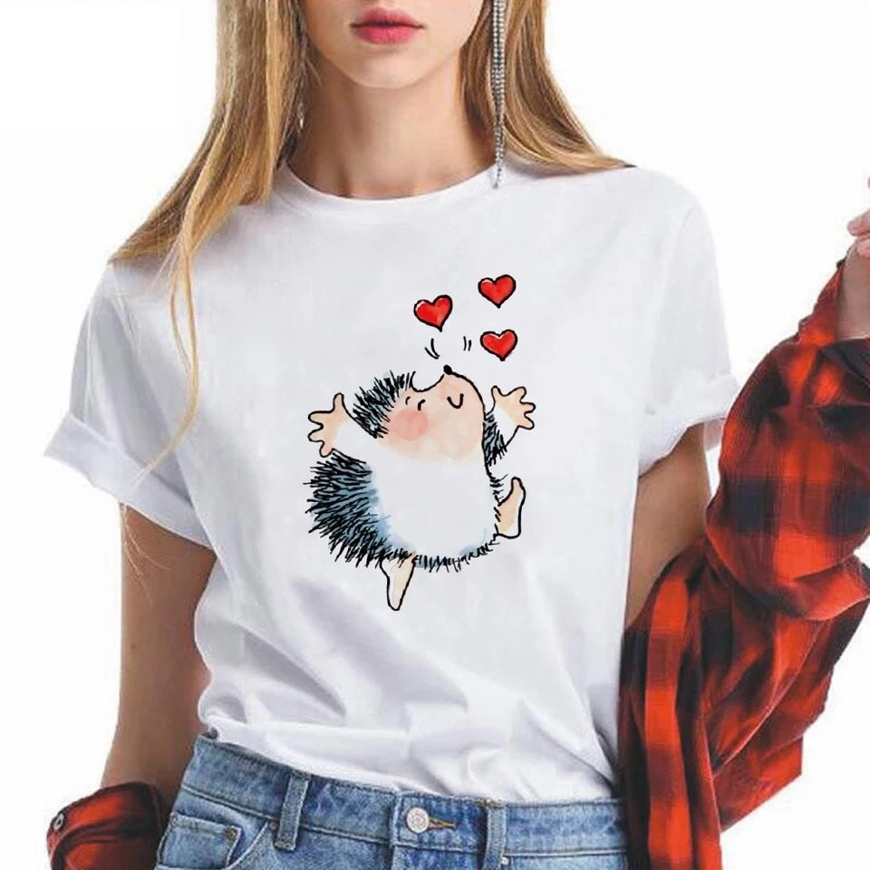 Camiseta de cuello redondo con estampado de animales ins