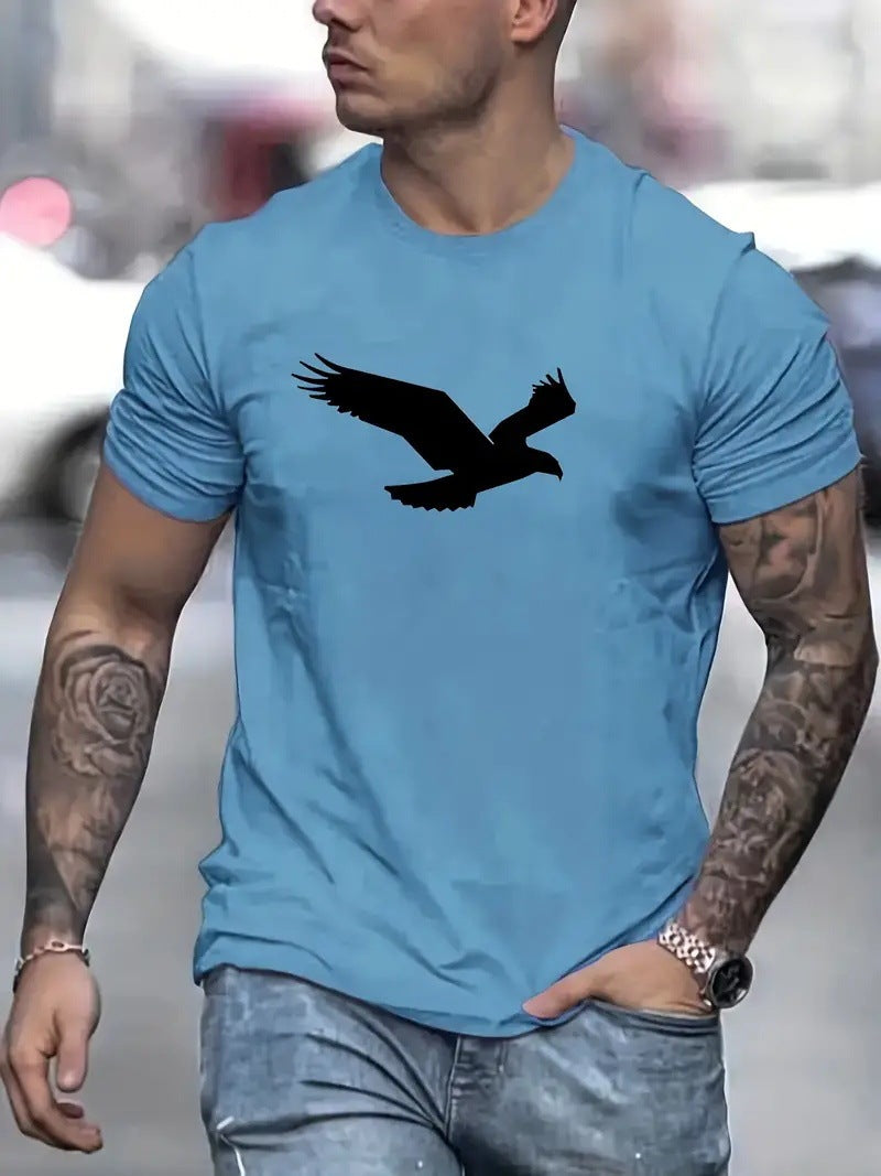 3D Digital Printing Eagle Solid Color Men's Casual Short-sleeved T-shirt