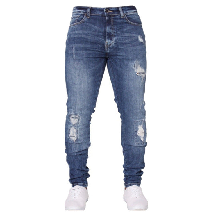 Ripped white men's denim trousers