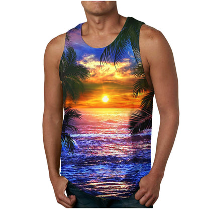 Trendy Men's Clothing Vest Printed Beach Casual Sports Men Vest