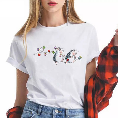 Camiseta de cuello redondo con estampado de animales ins