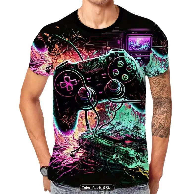 Men's Gamepad Printed Casual Short Sleeve Round Neck T-shirt