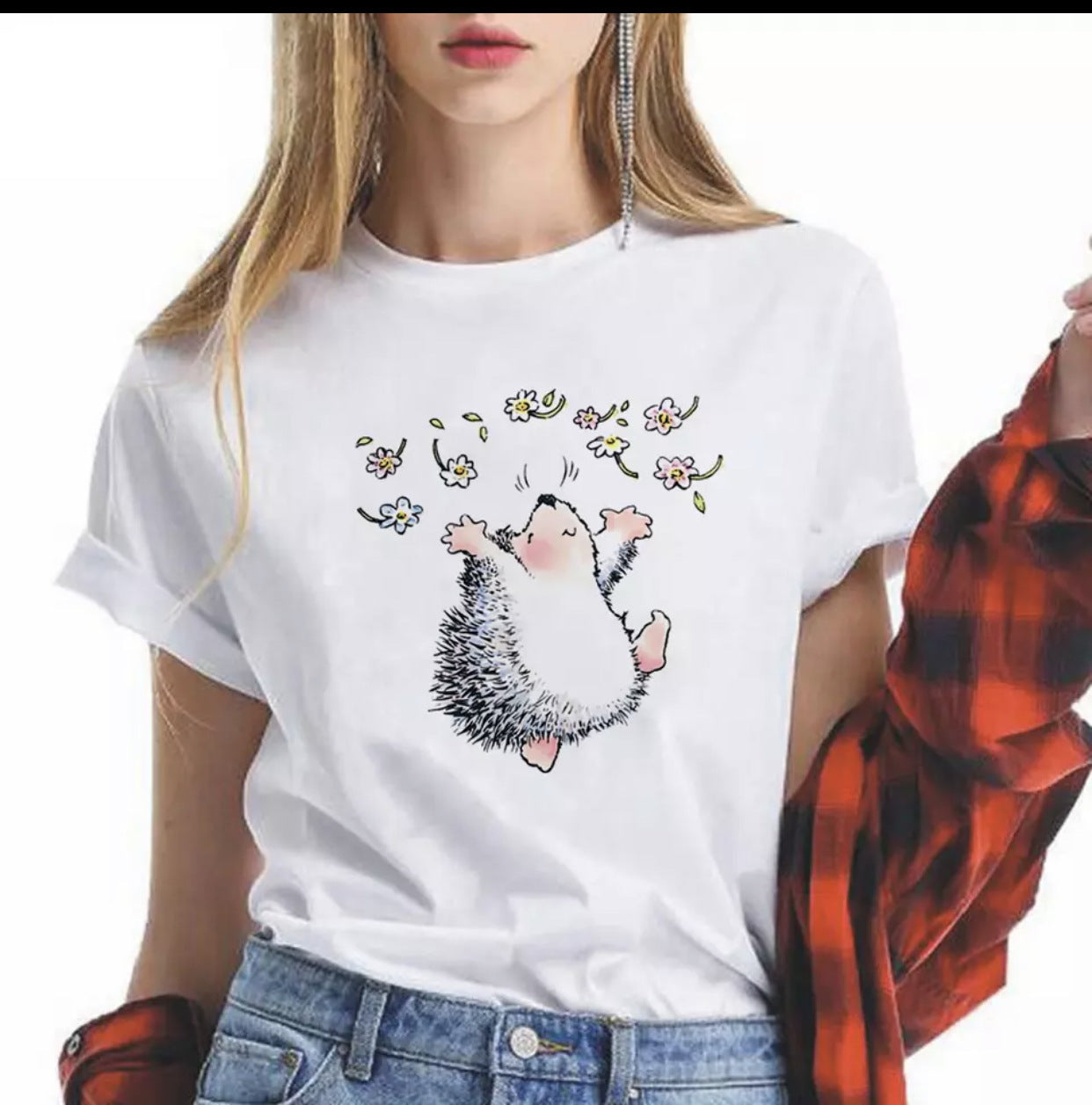 Camiseta de cuello redondo con estampado de animales ins