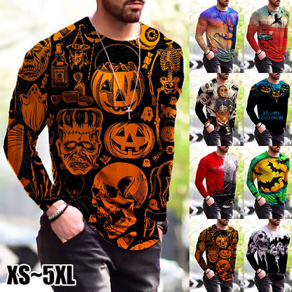 Halloween Autumn And Winter Men S Print Simple Long-Sleeved T Shirt