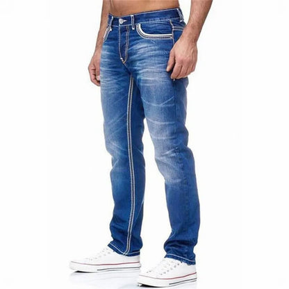 Daily Bastic Solid Stretch Straight Jeans Men Moustache Effect Pockets Denim Cargo Pants Casual Loose Pantalones Hombre Trousers