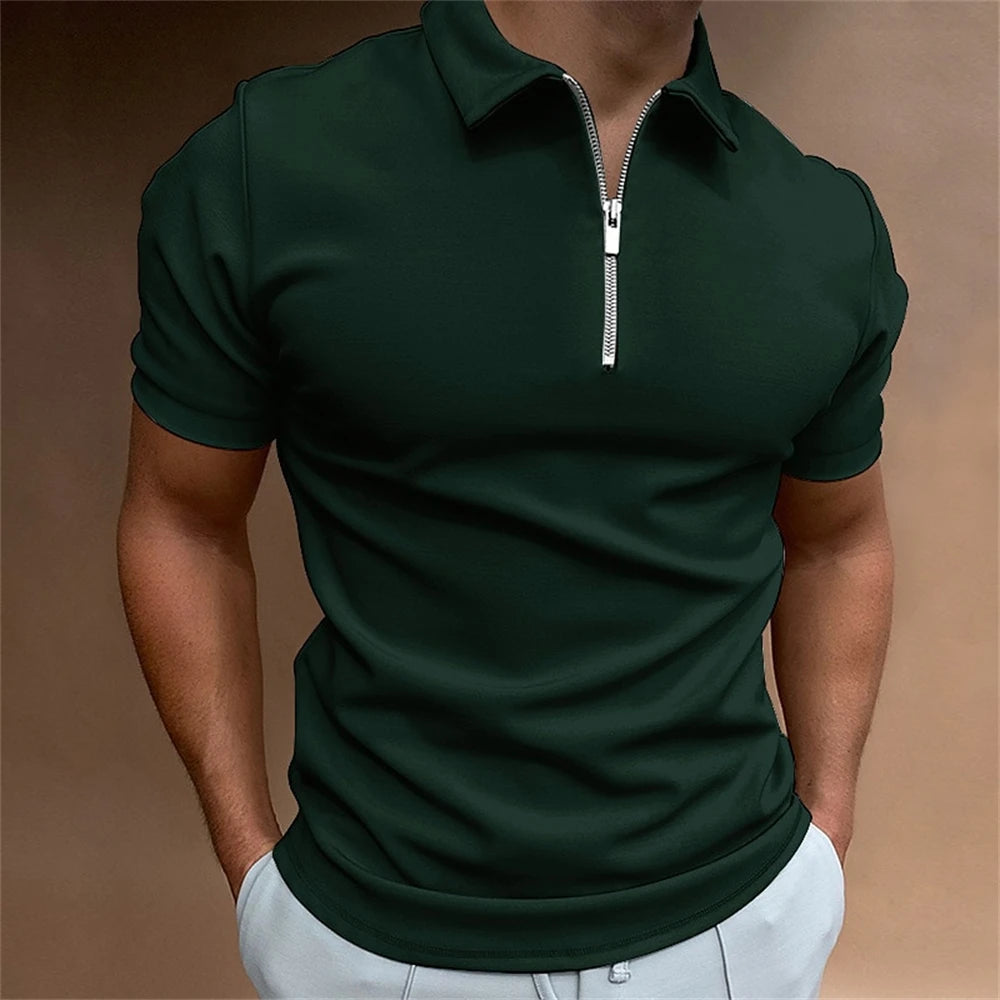 Simple Polo Shirt For Men Solid Golf Clothing Daily Casual High Quality Zip Polo Shirts Summer Breathable Quick Dry Men Clothing