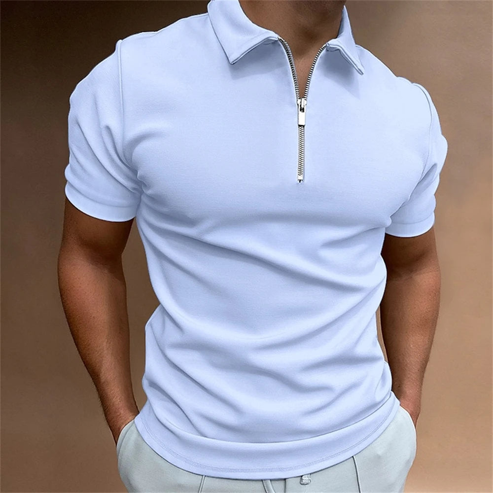 Simple Polo Shirt For Men Solid Golf Clothing Daily Casual High Quality Zip Polo Shirts Summer Breathable Quick Dry Men Clothing