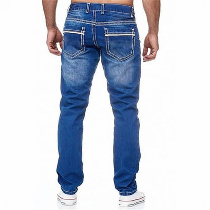 Daily Bastic Solid Stretch Straight Jeans Men Moustache Effect Pockets Denim Cargo Pants Casual Loose Pantalones Hombre Trousers