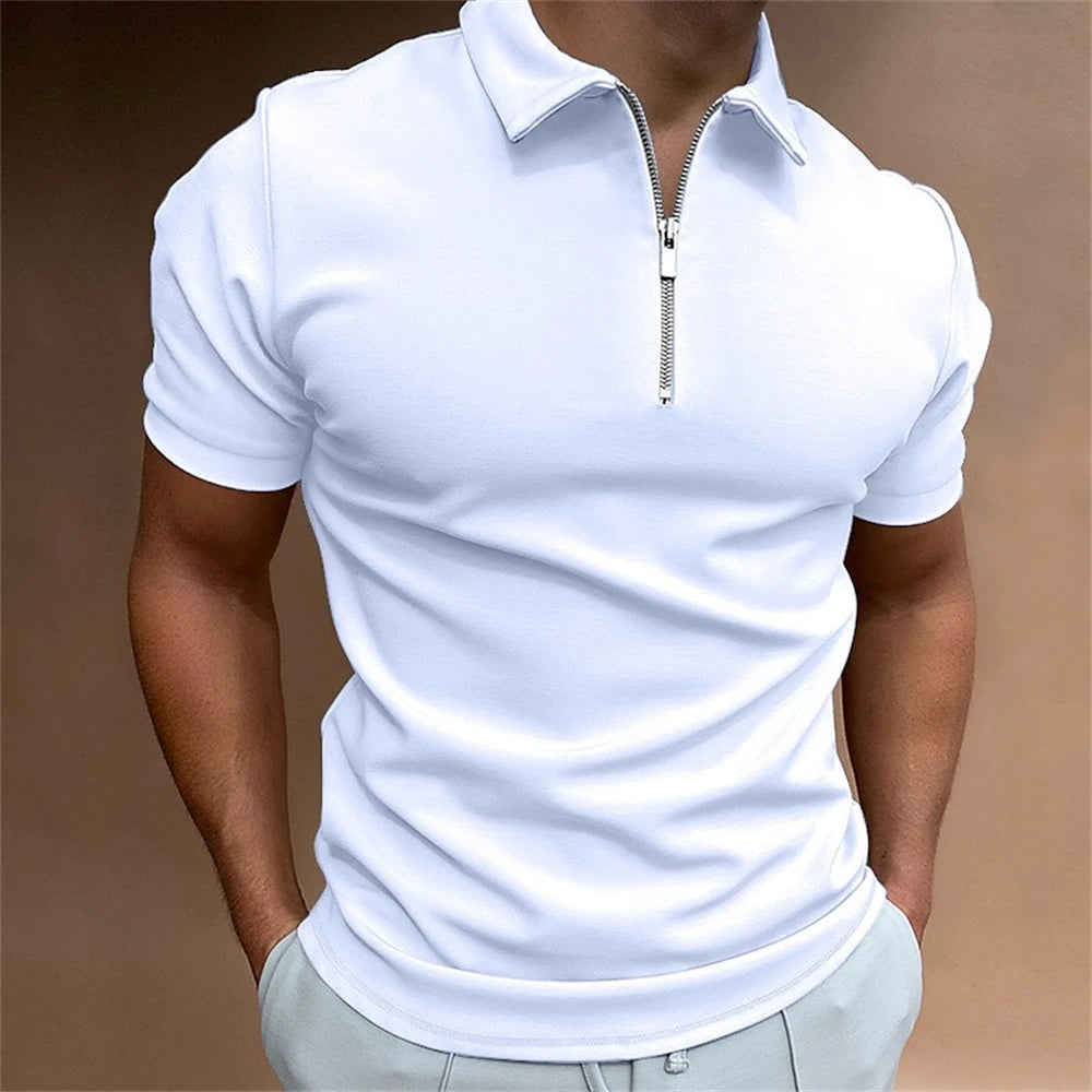 Simple Polo Shirt For Men Solid Golf Clothing Daily Casual High Quality Zip Polo Shirts Summer Breathable Quick Dry Men Clothing