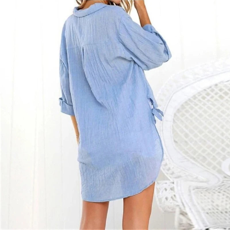 2024 Lace-up Irregular Shirts And Blouses OL Elegant Blouses For Women Summer Solid V-Neck Half Sleeve Causal Mid-length Loose