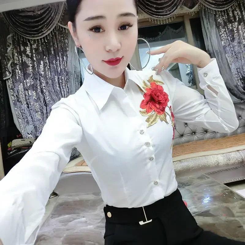 Blouse Women Autumn  Winter Embroidered Long-Sleeved Shirt Women's Large Size Top Blusas Mujer De Moda