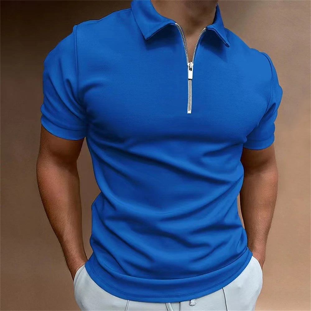 Simple Polo Shirt For Men Solid Golf Clothing Daily Casual High Quality Zip Polo Shirts Summer Breathable Quick Dry Men Clothing