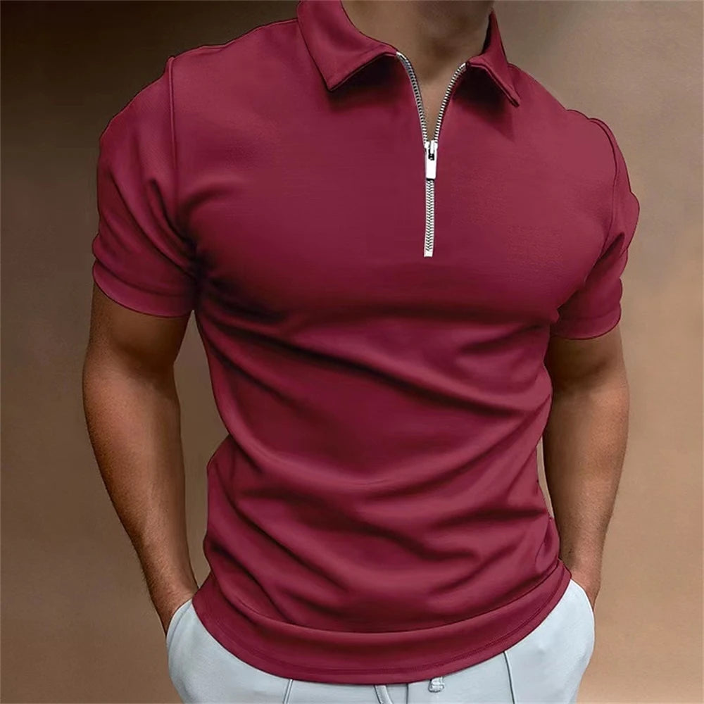 Simple Polo Shirt For Men Solid Golf Clothing Daily Casual High Quality Zip Polo Shirts Summer Breathable Quick Dry Men Clothing