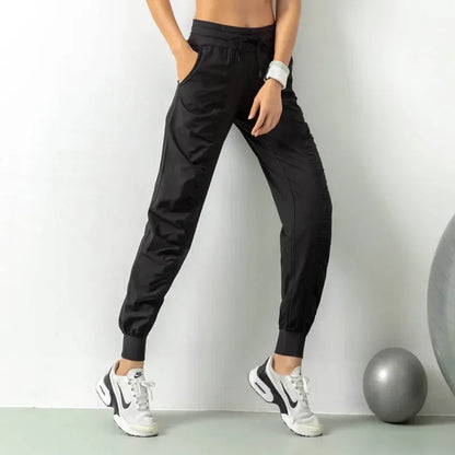 Fabric Drawstring Running Sport Joggers Women Quick Dry Athletic Gym Fitness Sweatpants with Two Side Pockets Exercise Pants