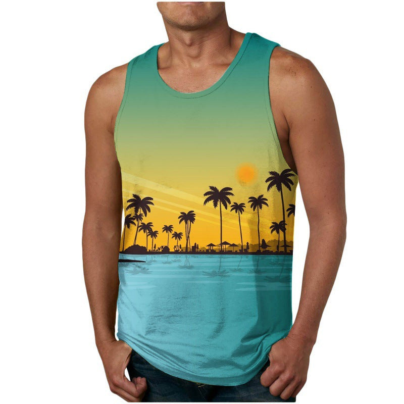 Trendy Men's Clothing Vest Printed Beach Casual Sports Men Vest