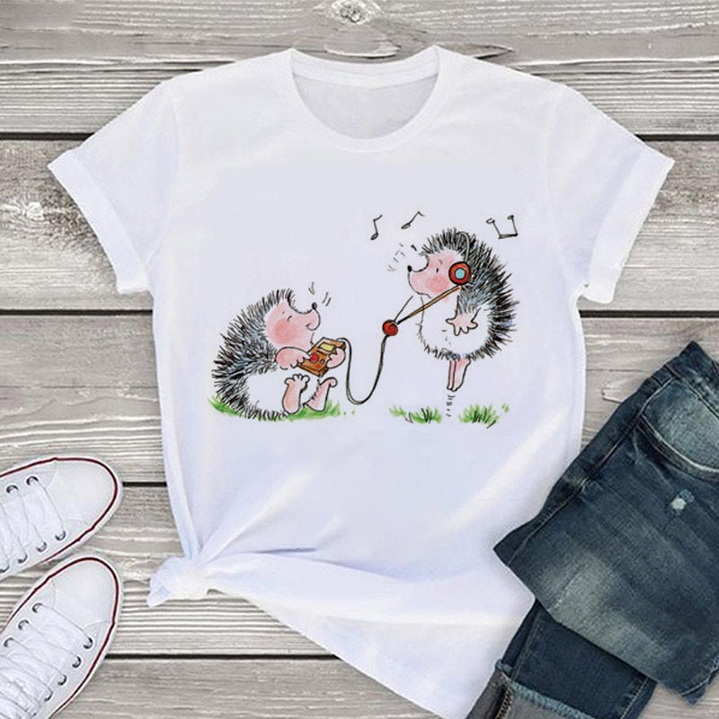 Camiseta de cuello redondo con estampado de animales ins