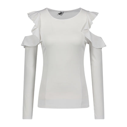 Round Neck Strapless Ruffled Long-Sleeved Stitching Sexy All-Match T-Shirt Top