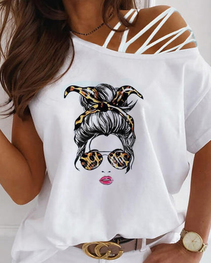 Off-the-shoulder Printed T-shirt